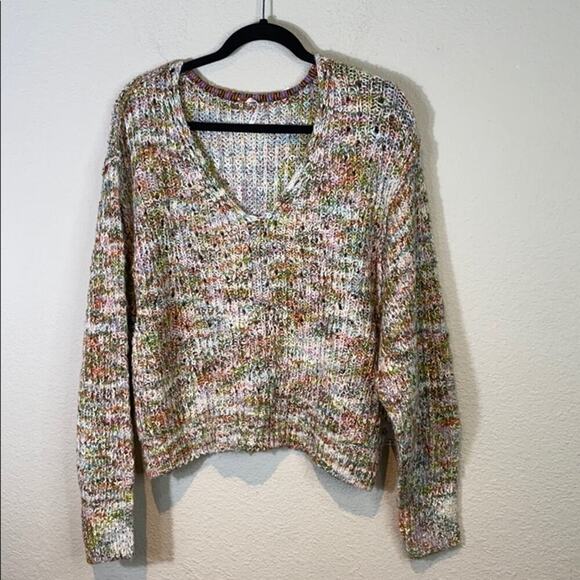 Free People Highland V Neck Sweater Ivory Combo - Picture 1 of 12